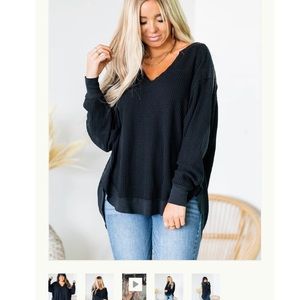 Waffle knit black top